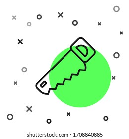 Black line Hand saw icon isolated on white background.  Vector Illustration