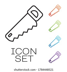 Black line Hand saw icon isolated on white background. Set icons colorful. Vector Illustration