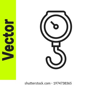 Black line Hand scale spring mechanical icon isolated on white background.  Vector