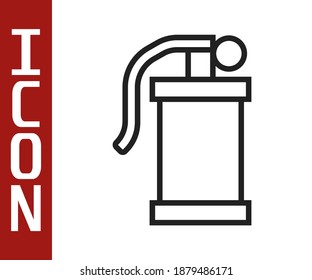 Black line Hand smoke grenade icon isolated on white background. Bomb explosion.  Vector