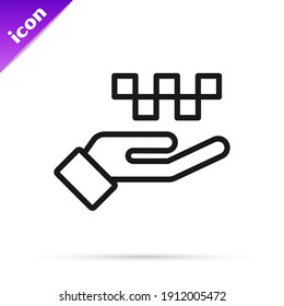 Black line Hand with taxi icon isolated on white background. Location symbol.  Vector