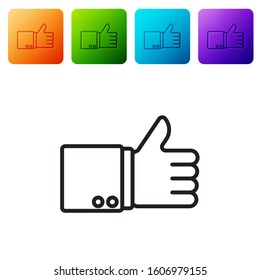 Black line Hand thumb up icon isolated on white background. Set icons in color square buttons. Vector Illustration