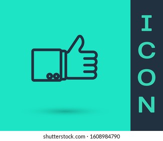 Black line Hand thumb up icon isolated on green background.  Vector Illustration