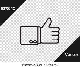 Black line Hand thumb up icon isolated on transparent background.  Vector Illustration