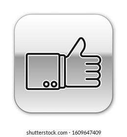 Black line Hand thumb up icon isolated on white background. Silver square button. Vector Illustration