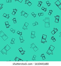 Black line Hand thumb up icon isolated seamless pattern on green background.  Vector Illustration