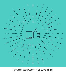 Black line Hand thumb up icon isolated on green background. Abstract circle random dots. Vector Illustration