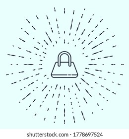 Black line Handbag icon isolated on grey background. Female handbag sign. Glamour casual baggage symbol. Abstract circle random dots. Vector Illustration