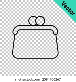 Black line Handbag icon isolated on transparent background. Female handbag sign. Glamour casual baggage symbol.  Vector