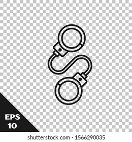 Black line Handcuffs icon isolated on transparent background.  Vector Illustration