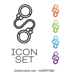 Black line Handcuffs icon isolated on white background. Set icons colorful. Vector Illustration