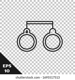 Black line Handcuffs icon isolated on transparent background.  Vector Illustration