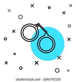 Black line Handcuffs icon isolated on white background. Random dynamic shapes. Vector Illustration