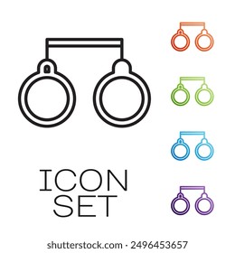 Black line Handcuffs icon isolated on white background. Set icons colorful. Vector Illustration