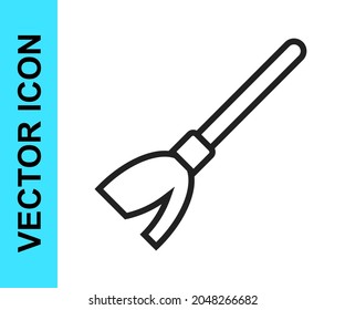 Black line Handle broom icon isolated on white background. Cleaning service concept.  Vector