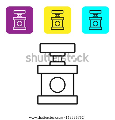 Black line Handle detonator for dynamite icon isolated on white background. Set icons colorful square buttons. Vector Illustration