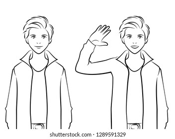 Black line of handsome man, idol, actor, superstar, Isolated on white background.