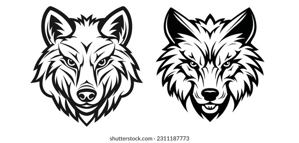 Black line handsome wolf head vector material logo