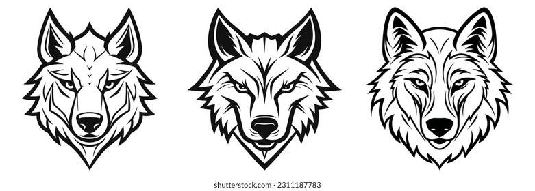 Black line handsome wolf head vector material logo