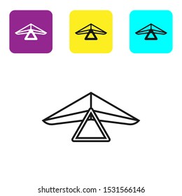 Black line Hang glider icon isolated on white background. Extreme sport. Set icons colorful square buttons. Vector Illustration