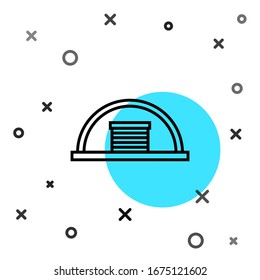 Schwarze Linie Hangar Symbol einzeln auf weißem Hintergrund. Zufällige dynamische Formen. Vektorillustration-Illustration