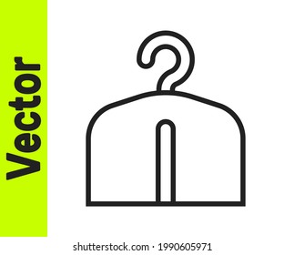 Black line Hanger wardrobe icon isolated on white background. Cloakroom icon. Clothes service symbol. Laundry hanger sign.  Vector