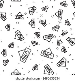 Black line Hanging sign with text Sold icon isolated seamless pattern on white background. Sold sticker. Sold signboard.  Vector Illustration