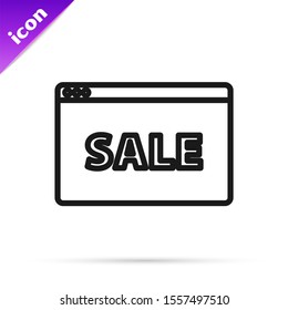 Black line Hanging sign with text Online Sale icon isolated on white background. Signboard with text Sale.  Vector Illustration