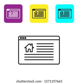 Black line Hanging sign with text Online Sale icon isolated on white background. Signboard with text Sale. Set icons colorful square buttons. Vector Illustration