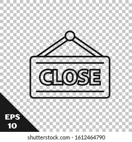 Black line Hanging sign with text Closed icon isolated on transparent background. Business theme for cafe or restaurant.  Vector Illustration