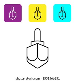 Black line Hanukkah dreidel icon isolated on white background. Set icons colorful square buttons. Vector Illustration