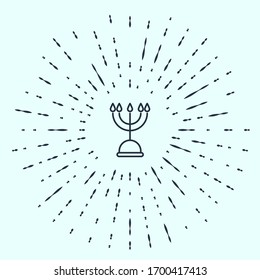 Black line Hanukkah menorah icon isolated on grey background. Hanukkah traditional symbol. Holiday religion, jewish festival of Lights. Abstract circle random dots. Vector Illustration