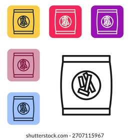 Línea negra Icono de galletas de mandriles de pan duro aislado sobre fondo blanco. Establezca los íconos en Botones cuadrados de color. Ilustración vectorial