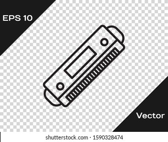 Black line Harmonica icon isolated on transparent background. Musical instrument.  Vector Illustration