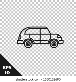 Black line Hatchback car icon isolated on transparent background.  Vector Illustration