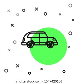 Black line Hatchback car icon isolated on white background.  Vector Illustration