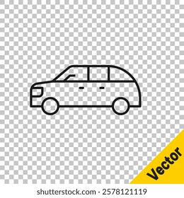 Black line Hatchback car icon isolated on transparent background.  Vector