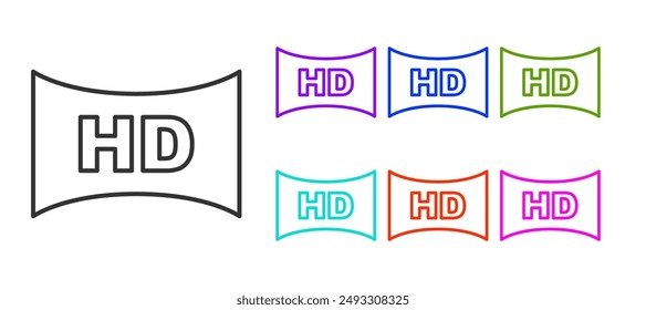 Black line Hd movie, tape, frame icon isolated on white background. Set icons colorful. Vector