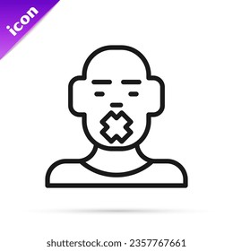 Icono de la cabeza de la línea negra de un tipo sordo aislado en fondo blanco. Señal de tontería. Concepto de discapacidad.  Vector