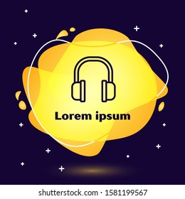Black line Headphones icon isolated on blue background. Earphones sign. Concept for listening to music, service, communication and operator. Abstract banner with liquid shapes. Vector Illustration