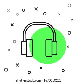 Black line Headphones icon isolated on white background. Earphones. Concept for listening to music, service, communication and operator.  Vector Illustration