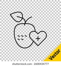 Black line Healthy fruit icon isolated on transparent background.  Vector