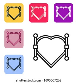 Black line Heart with Bezier curve icon isolated on white background. Pen tool icon. Set icons in color square buttons. Vector Illustration