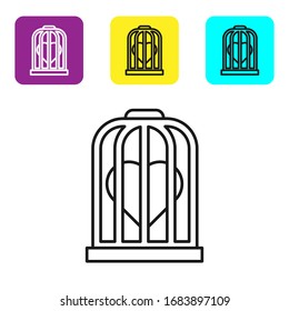 Black line Heart in the bird cage icon isolated on white background. Love sign. Valentines symbol. Set icons colorful square buttons. Vector Illustration