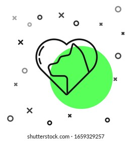 Black line Heart with cat icon isolated on white background. Love to the animals.  Vector Illustration
