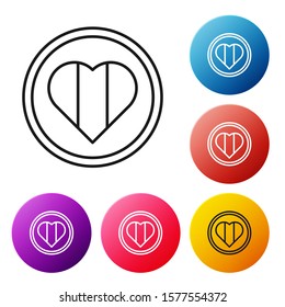 Black line Heart icon isolated on white background. Happy Saint Patrick day. Set icons colorful circle buttons. Vector Illustration