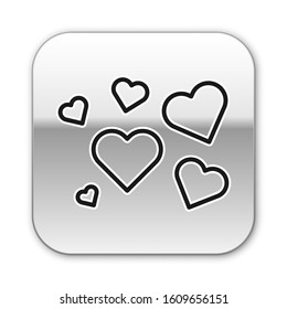 Black line Heart icon isolated on white background. Romantic symbol linked, join, passion and wedding. Valentine day symbol. Silver square button. Vector Illustration