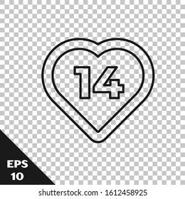 Black line Heart icon isolated on transparent background. Romantic symbol linked, join, passion and wedding. Valentine day. February 14.  Vector Illustration