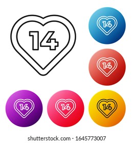 Black line Heart icon isolated on white background. Romantic symbol linked, join, passion and wedding. Valentine day. February 14. Set icons colorful circle buttons. Vector Illustration