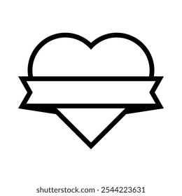 Black line heart love ribbon frame outline icon vector design